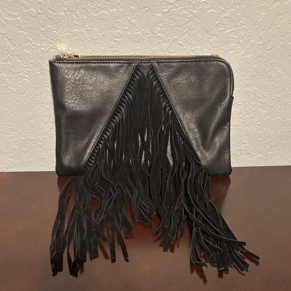 Black Fringe Leather Clutch - Picture 1 of 2